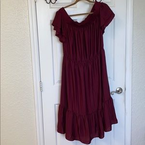 Smocked off shoulder midi dress